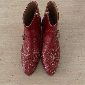 ZARA RED STUDDED ANKE BOOTS